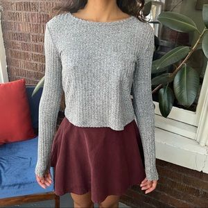 SHEIN Gray Ribbed Long Sleeve Crop Top